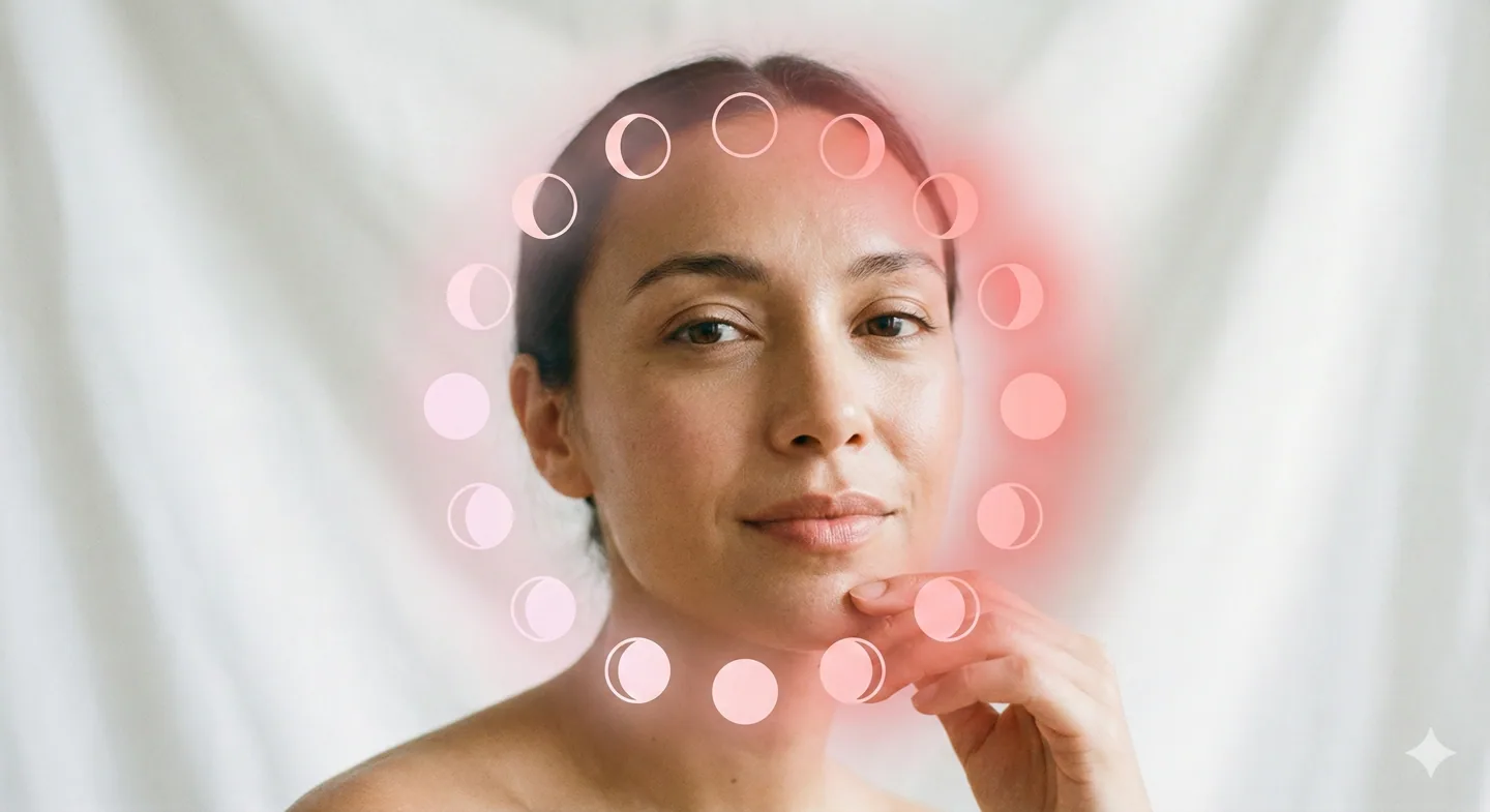 Donna con rappresentazione grafica del ciclo mestruale, immagine evocativa per trattare il problema dell'acne ormonale e ciclo.