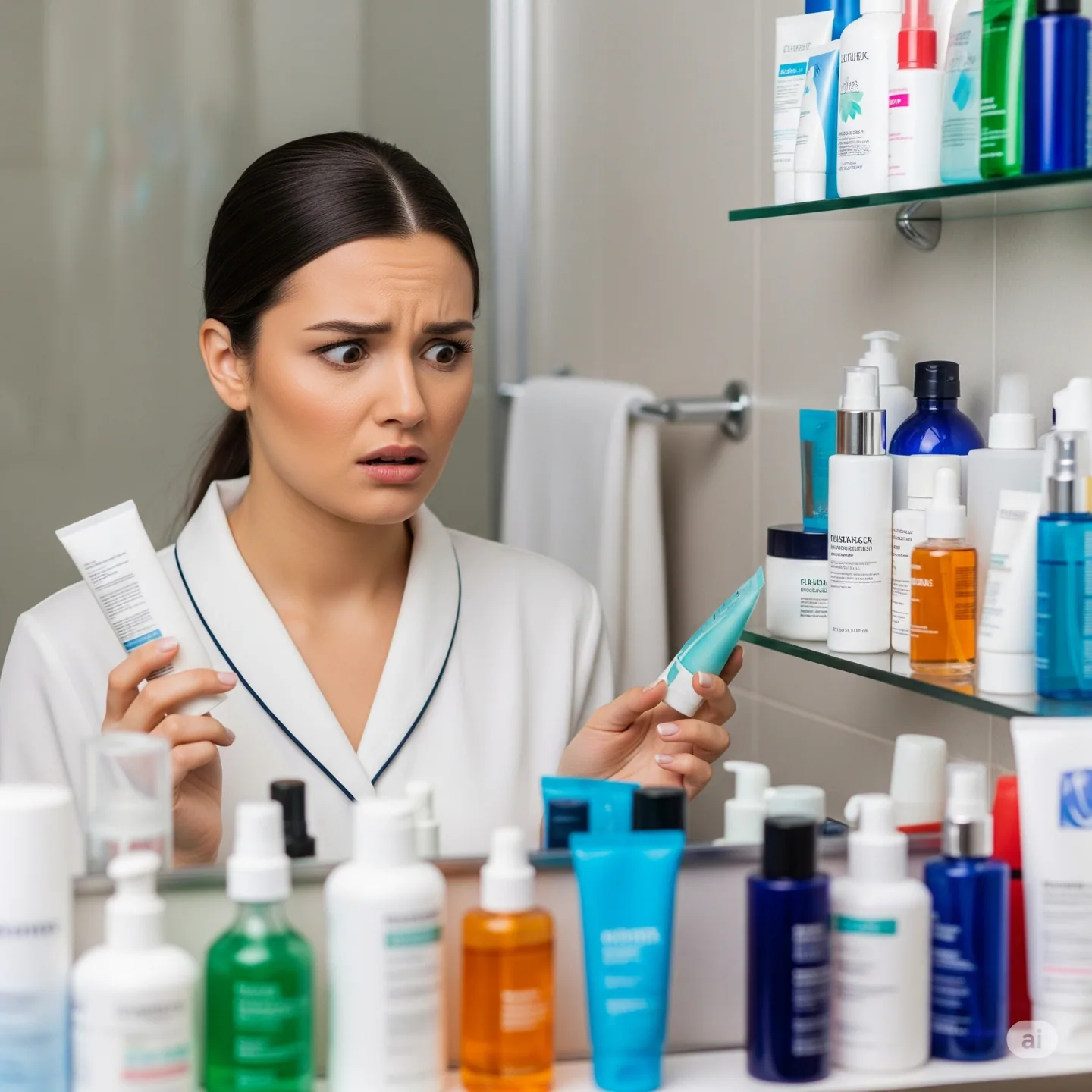 Donna confusa a causa di errori di skincare che peggiorano i brufoli, problema discusso nel nostro centro specializzato ad Asti.