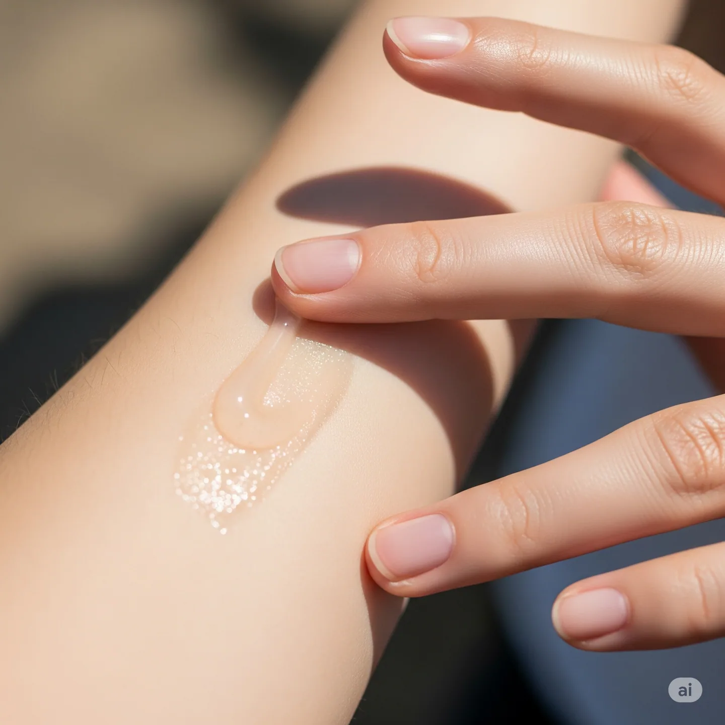 Applicazione di una crema solare per acne con texture leggera, ideale per la skincare estiva.