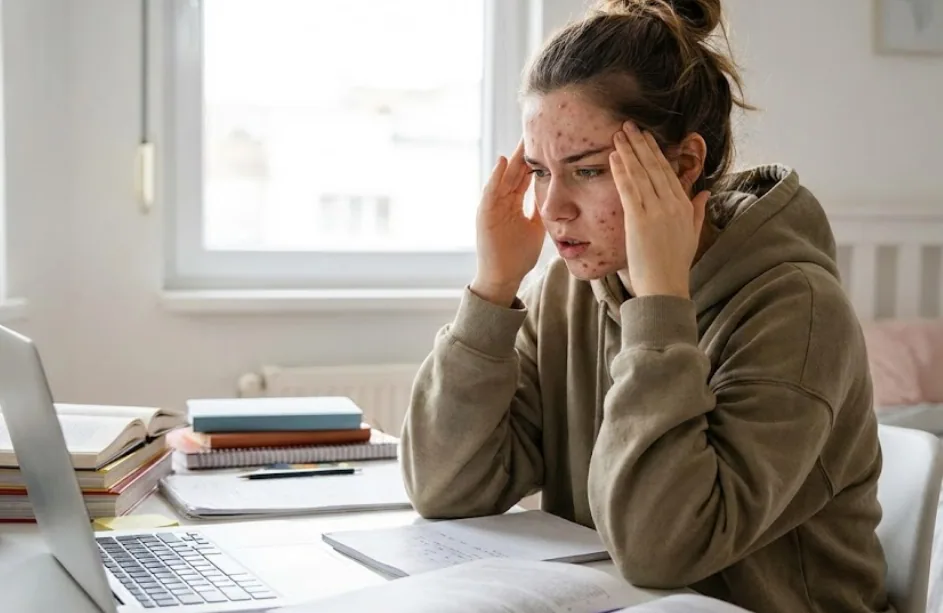 ragazza con brufoli da stress